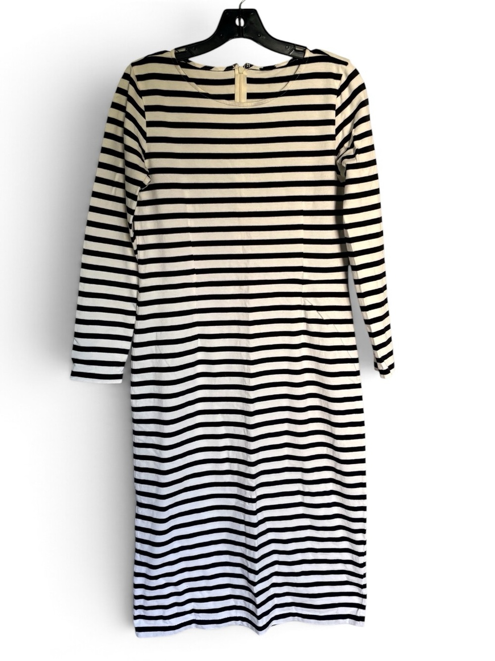 J.Crew Black Ivory Striped Midi Dress 8 Breton French Girl Coastal Preppy